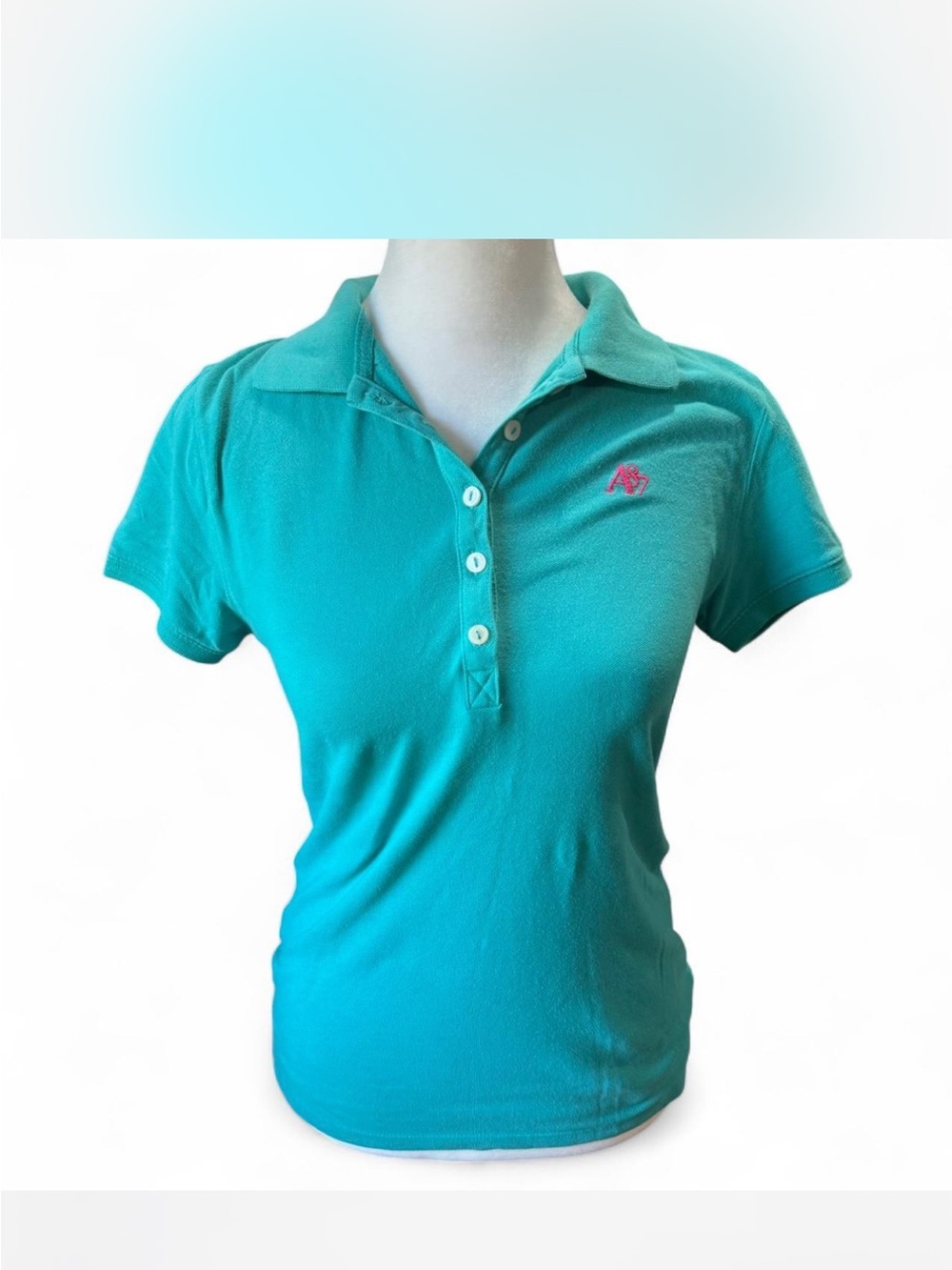 Aeropostale Teal Y2K Short-Sleeve Polo with Pink Logo